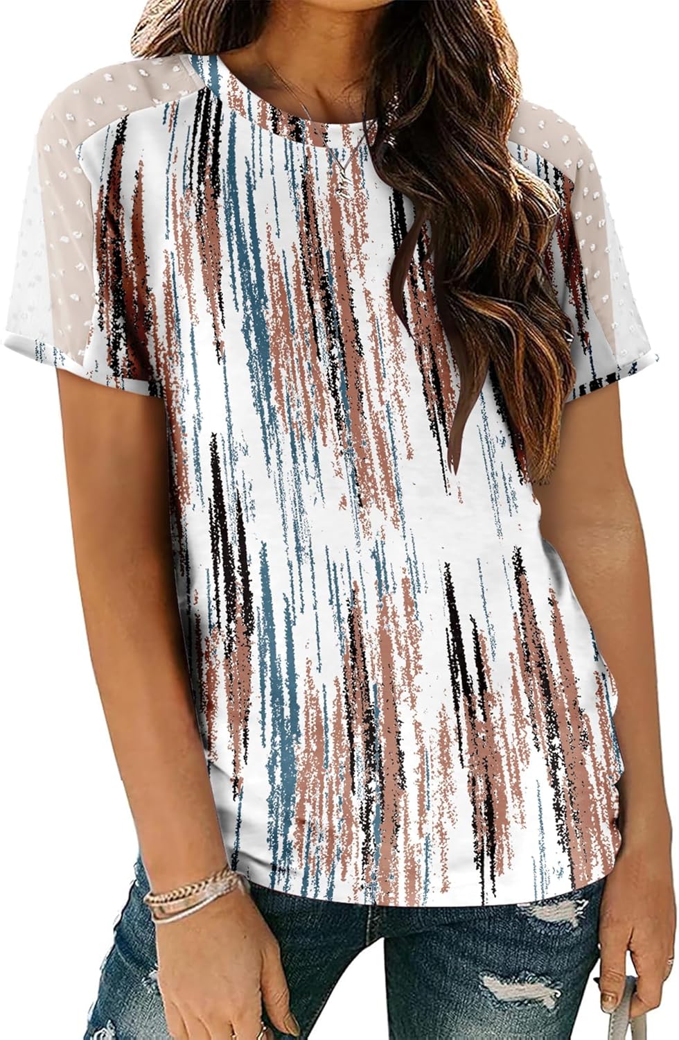 Magritta Women Mesh Sleeves Casual T-Shirts Summer Fashion See Through Blouses Tee S-3XL - Image 5