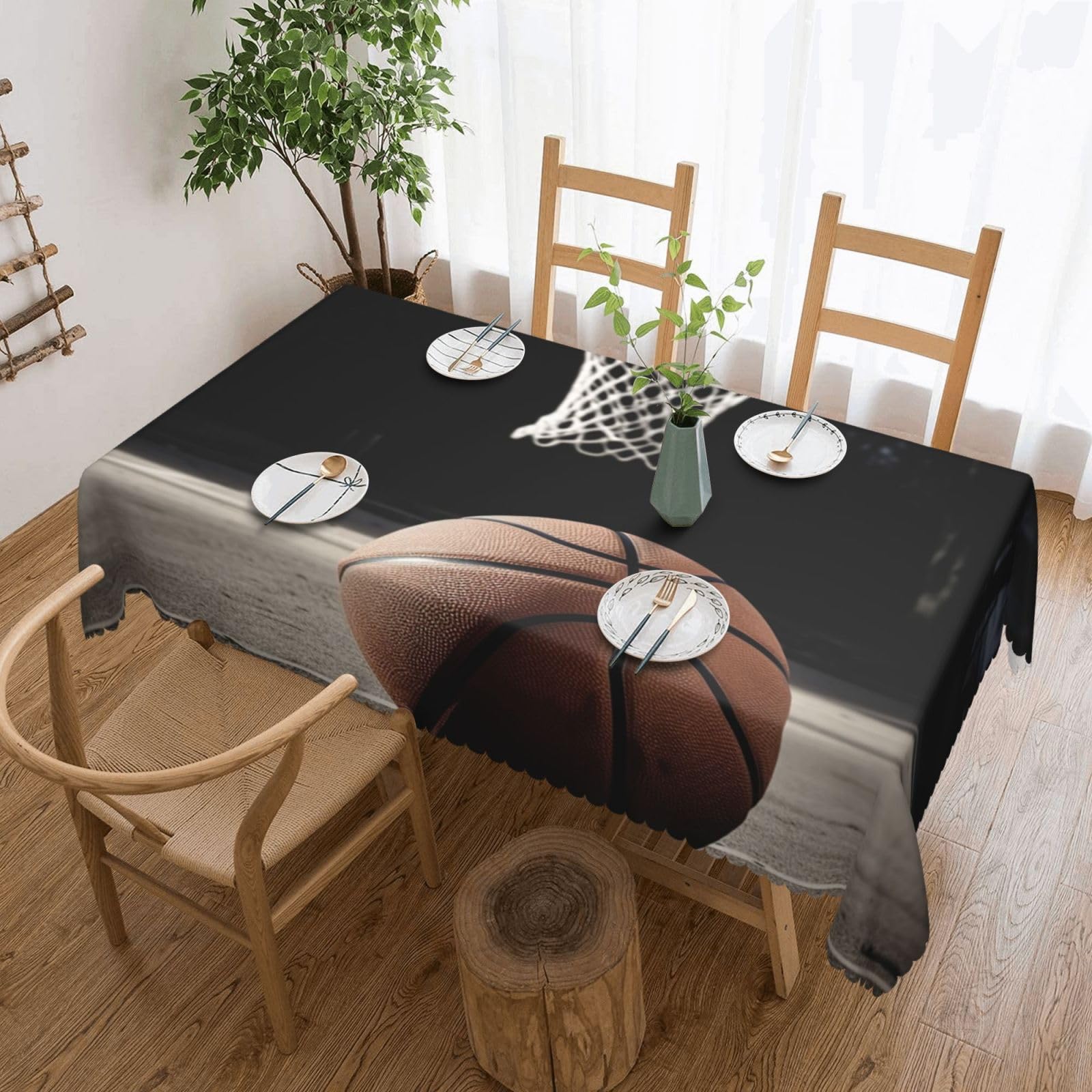 FodPand Basketball Tablecloths for Rectangle Tables 54 x 72 Inch - Reusable Washable Dining Table Clothes - Stain and Wrinkle Resistant Decorative Fabric Table Cover for Wedding Party