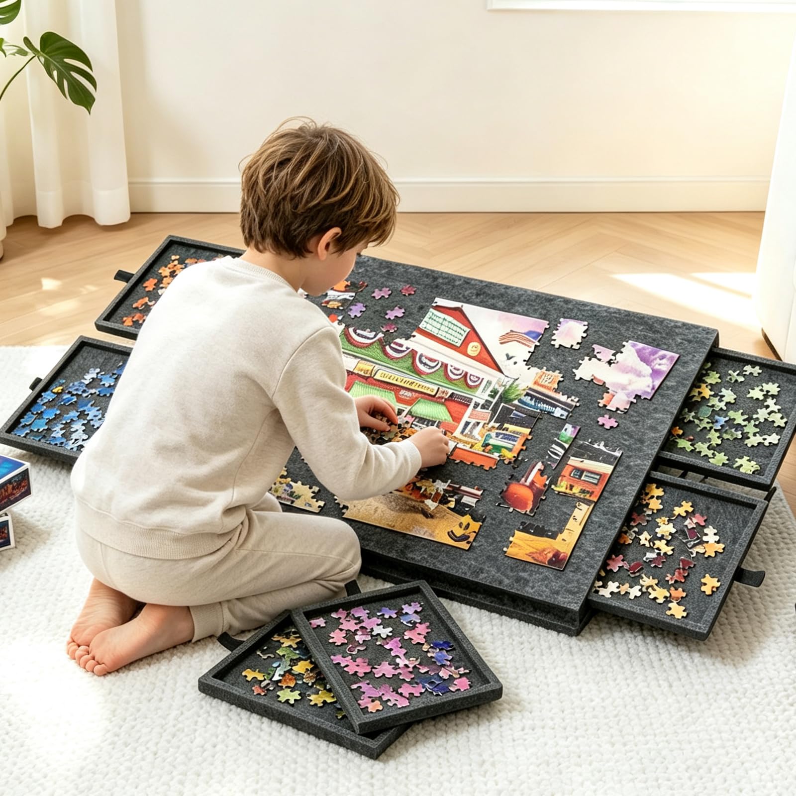 Tavolo puzzle inclinabile da 1000 pezzi, con supporto e copertura 2 in 1 e 6 cassetti, tavolo puzzle portatile per adulti, con ripiano in feltro (nero, 77 x 53,6 x 4,2 cm)
