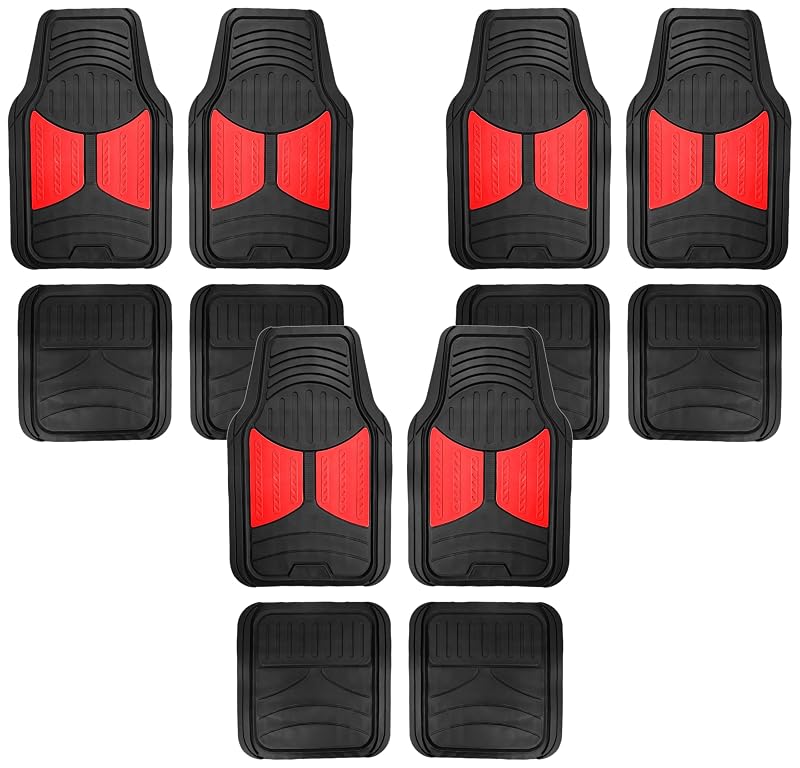 Kit de Tapetes Automotivos de Borracha Ajustáveis FH Group Monster Eyes Vermelho – Encaixe Amplo, 3 Peças