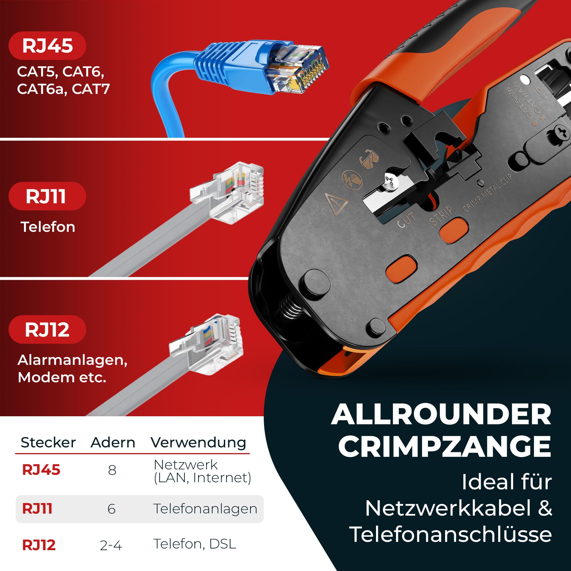 Fortura rj45 szczypce zaciskowe / CAT7, CAT6a, CAT6, CAT5e /RJ11, RJ12 / zestaw narzędzi sieciowych/szczypce zaciskowe wtyczka sieciowa