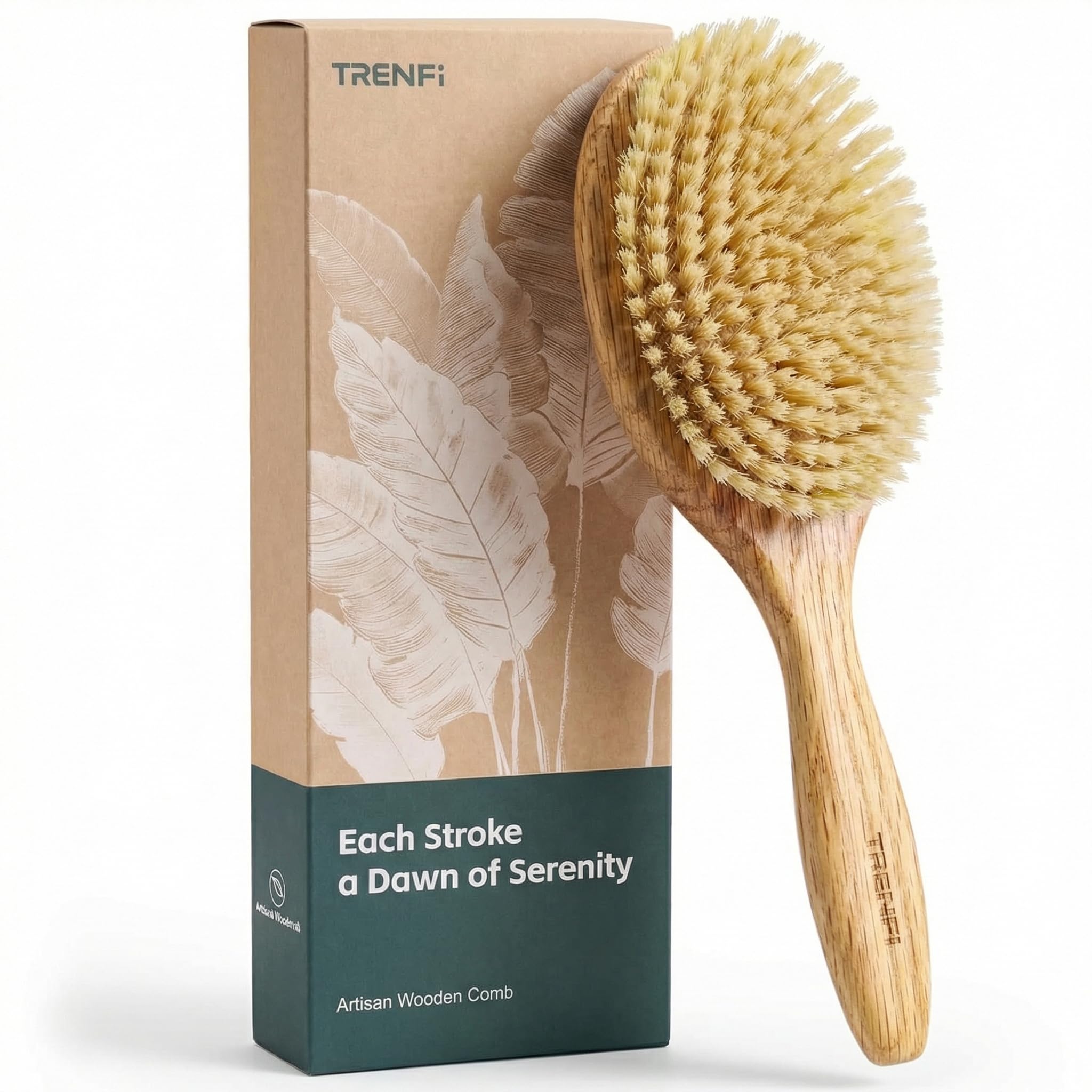 TRENFI 100% Boar Bristle Oval Brush Solid Red Oak (A2)