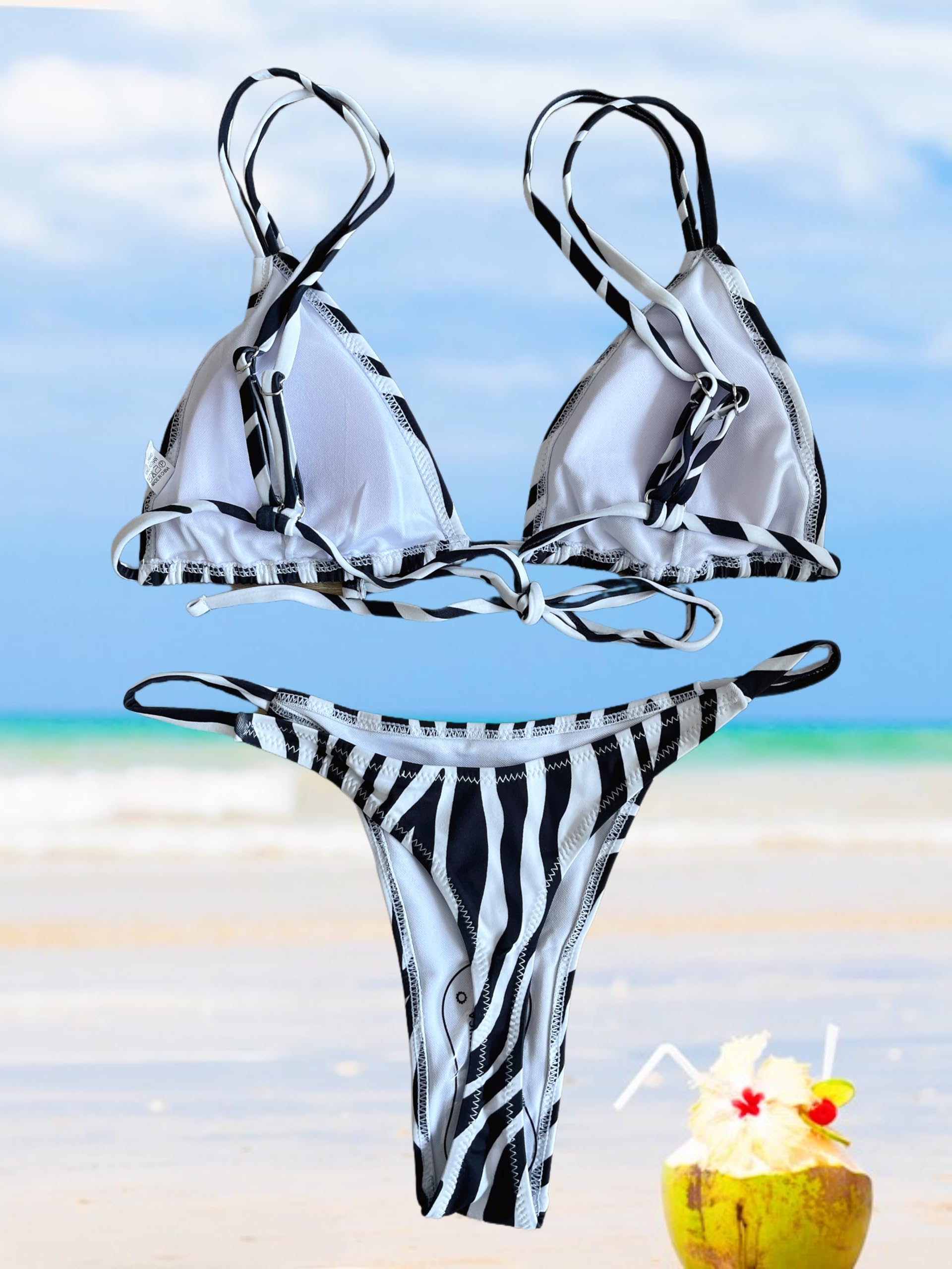 Costume da Bagno Sexy da Donna, con Perizoma, Due Pezzi, con Spalline Doppie, Costume da Bagno a Triangolo
