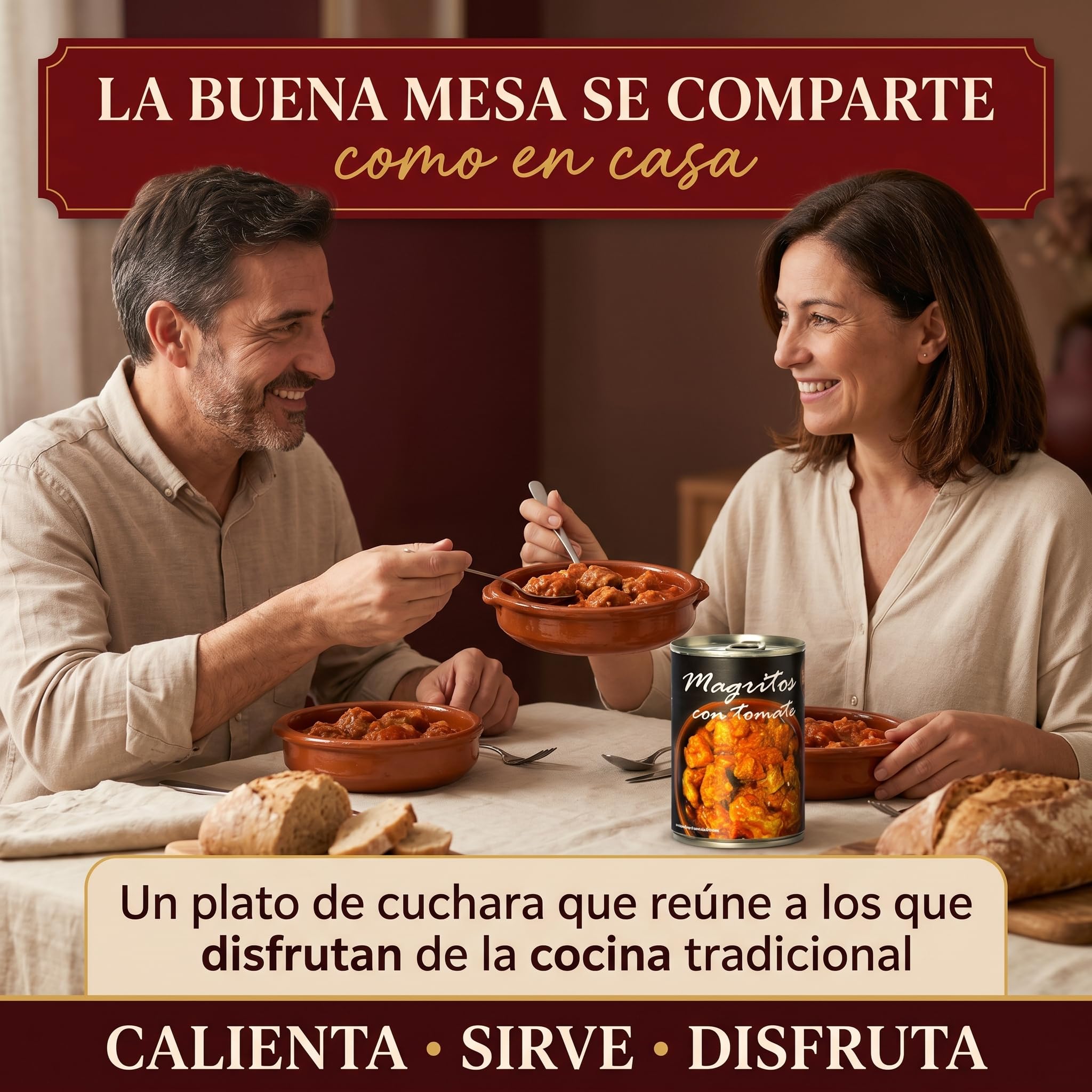 POLGRI Magro con Tomate de Cerdo en Lata 390 g x 3 latas Conserva de Carne Guisada Plato Preparado Receta Tradicional Manchega