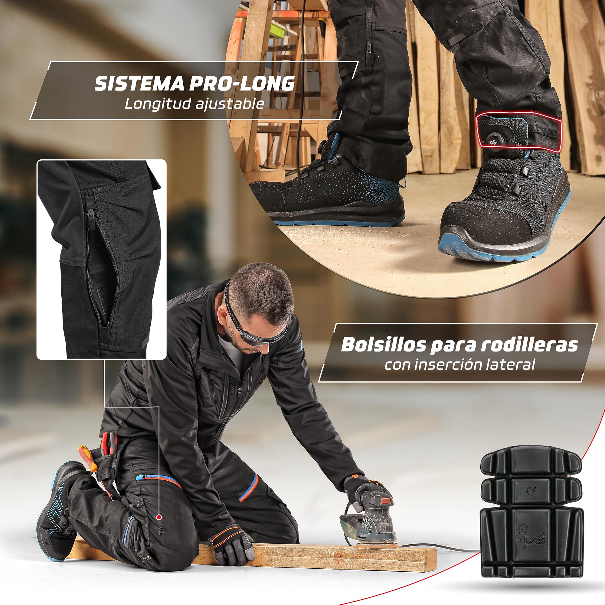 CXS® Pantalón de Trabajo para Hombre con Refuerzos Cordura®, Stretch Resistente, Gran Libertad de Movimiento, múltiples Bolsillos y Bolsillos para Rodilleras, Ideal para Obra y Taller