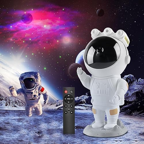 Galaxie Sternenhimmel Astronaut Projektor, Led Weltraum Nachthimmel Lichtprojektor Lampe Mit Timer & Fernbedienung, Sternenlicht Für Schlafzimmer und Decke, Perfekt Geschenk für Kinder und Erwachsene. - Weiß-astronaut