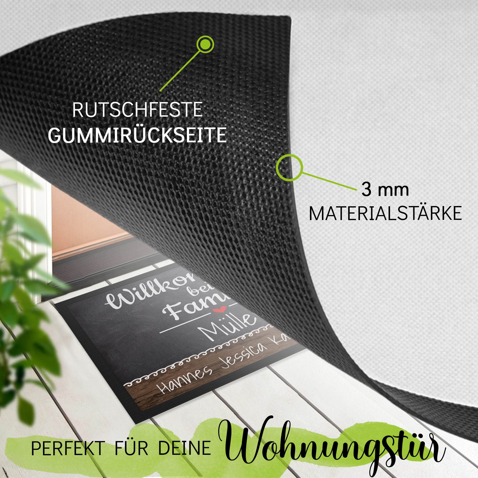 Print Royal Personalisierte Fußmatte mit Namen & Wunschtext - Willkommen bei Familie - Geschenke zum Einzug | rutschfest, 120x80cm mit Gummirand