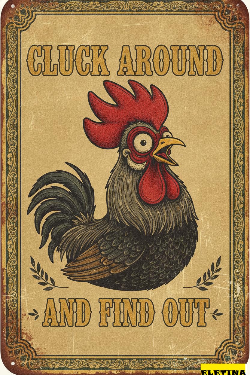 Rooster Kitchen Decor Chicken Tin Sign, 12x8 Inch