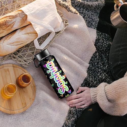 Miniatura 4 de Botellas de agua personalizadas para niñas, de acero inoxidable con aislamiento de doble cara con pajilla, botella de agua de color degradado