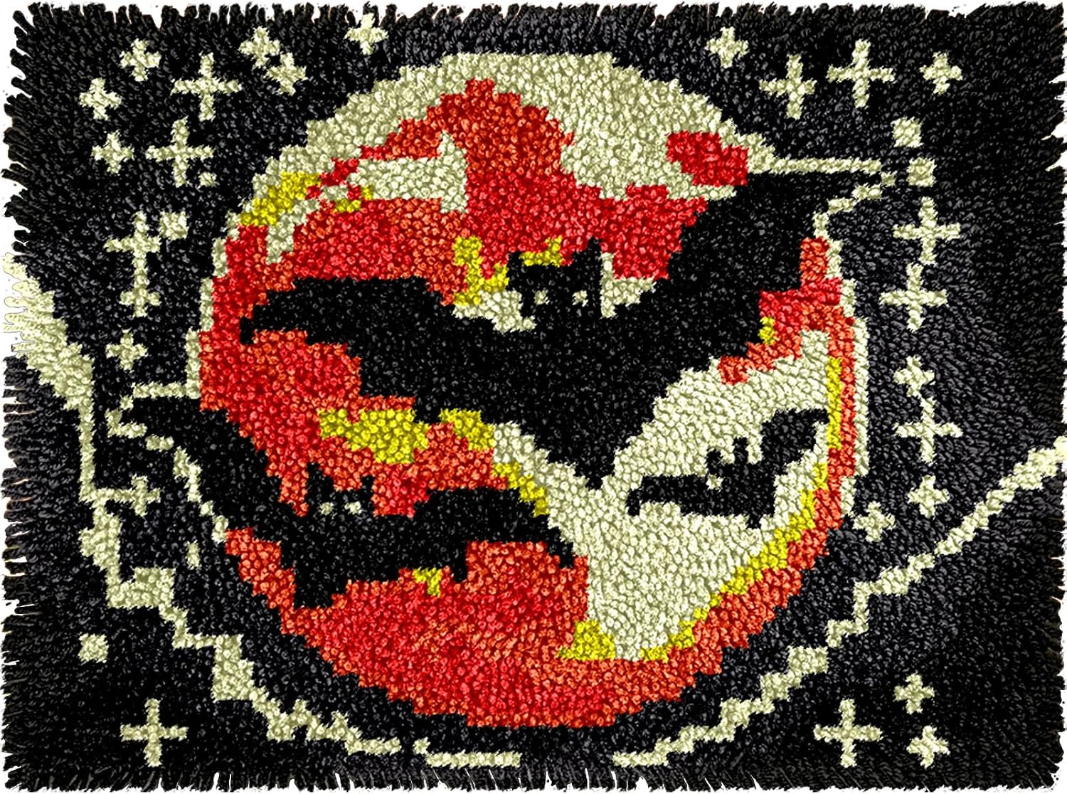 veirousa Halloween Moon Bats Latch Hook Kits for Adults Kids Beginners Animals DIY Latch Hook Rug Kit Pre-Printed Hook and Latch Carpet Making Kits Cross-Stitch Wall Hanging Crochet Set 20x15 Inch