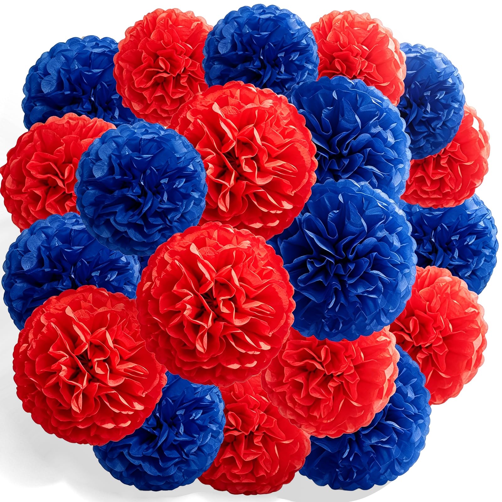 Recosis Red Blue Party Decorations, 18 Pcs Paper Pom Poms Decorations — image 1