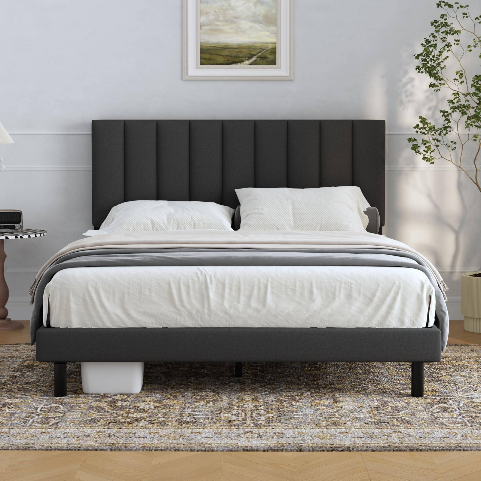 Bed Frames, Lukace Queen Bed Frames with Upholstered Headboard, Without ...
