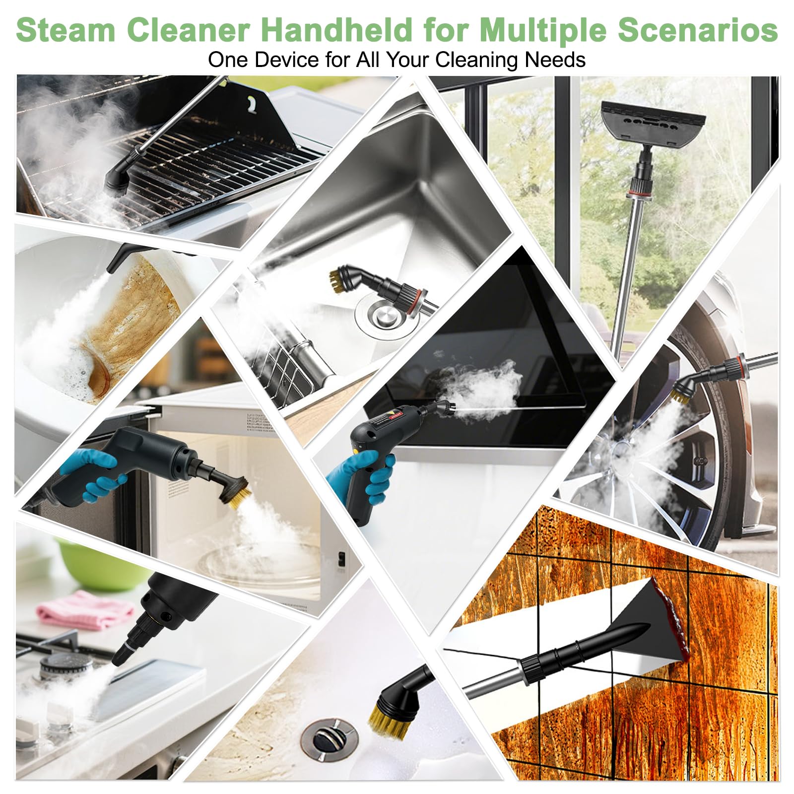 Dampfreiniger Handgerät, Dampfreiniger, 1400ML Wassertank, Tragbarer Steam Cleaner, Multifunktions Dampfreiniger für Alles, Schnellheiz-Dampfreiniger für Auto, Küche, Badezimmer, Fliesen, Fenstern