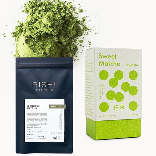 Rishi Tea Teahouse Matcha & Sweet Matcha Bundle  Té verde japonés orgánico en polvo, endulzado y sin azúcar, para matcha ceremonial y latte de