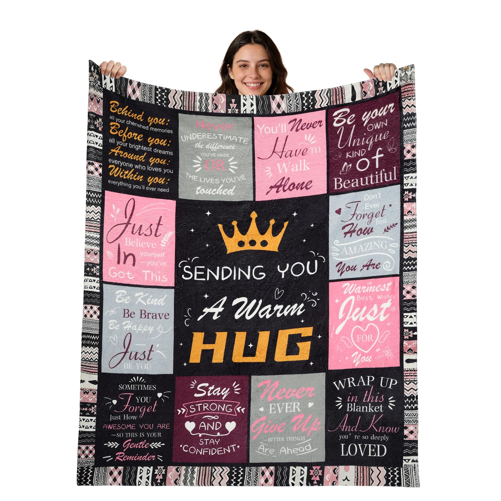 Vicloon Flannel Blanket Gifts, 150x130cm Hug Gifts Blanket, Funny Birthday Blankets, Soft Throw Gift Blankets with Heartfelt Quotes, Friendship Feel Better Present for Birthday,Christmas,Graduation