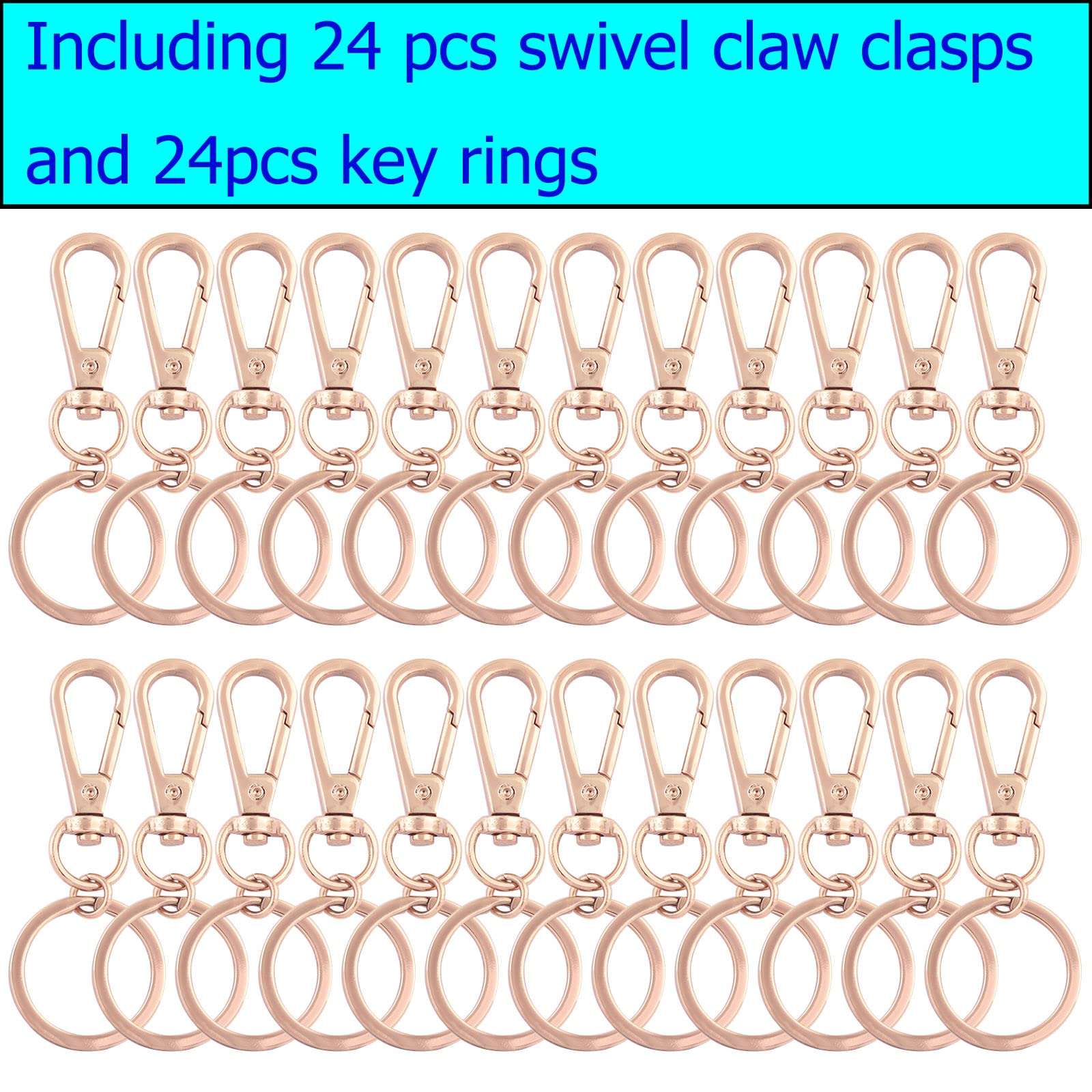 Juego de cierres giratorios de mosquetón de oro claro, gancho giratorio de metal con llavero plano dividido, accesorios para bolso de mano, joyería de bricolaje (oro claro, 24 piezas)