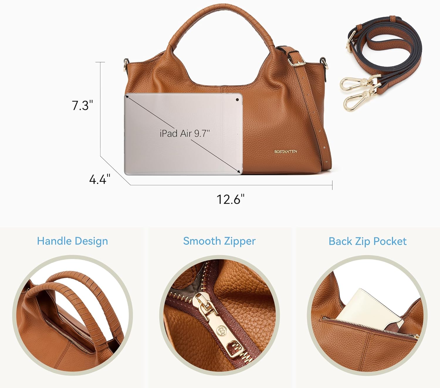 BOSTANTEN Genuine Leather Purses for Women Designer Handbags Crossbody Shoulder Bags Top Handle Satchel with Adjustable Strap - Image 5