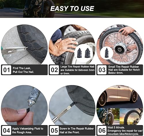Miniatura 2 de Kit de reparación de neumáticos, clavo de reparación de neumáticos, tapón de tornillo de neumático, 22 piezas de clavos de goma para reparación de
