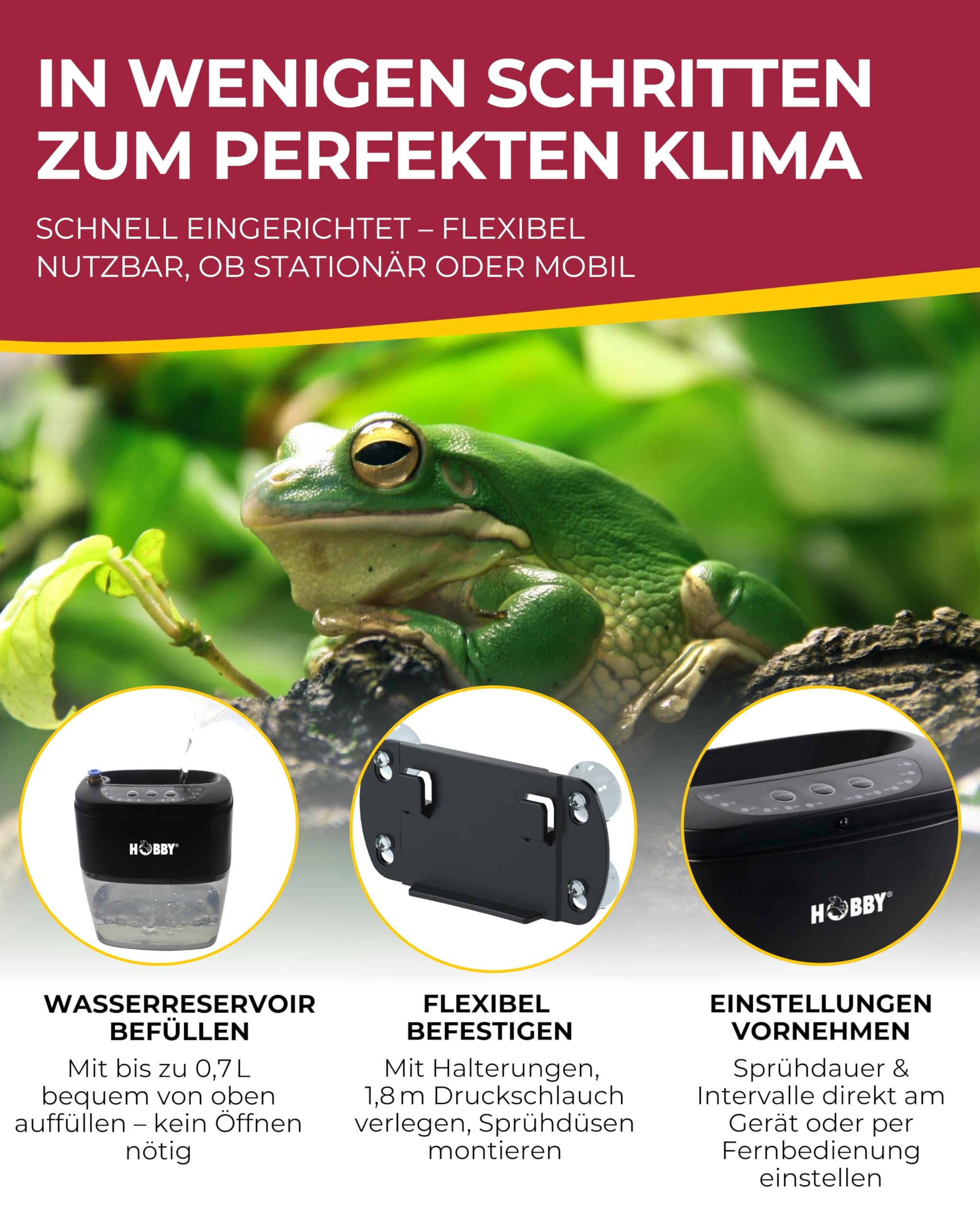 Hobby Terraristik Easy Rain Mini I automatische Beregnungsanlage für Terrarien I regelbares Beregnungssystem für Reptilien, Amphibien und Pflanzenhabitate I effizientes Befeuchtungssystem