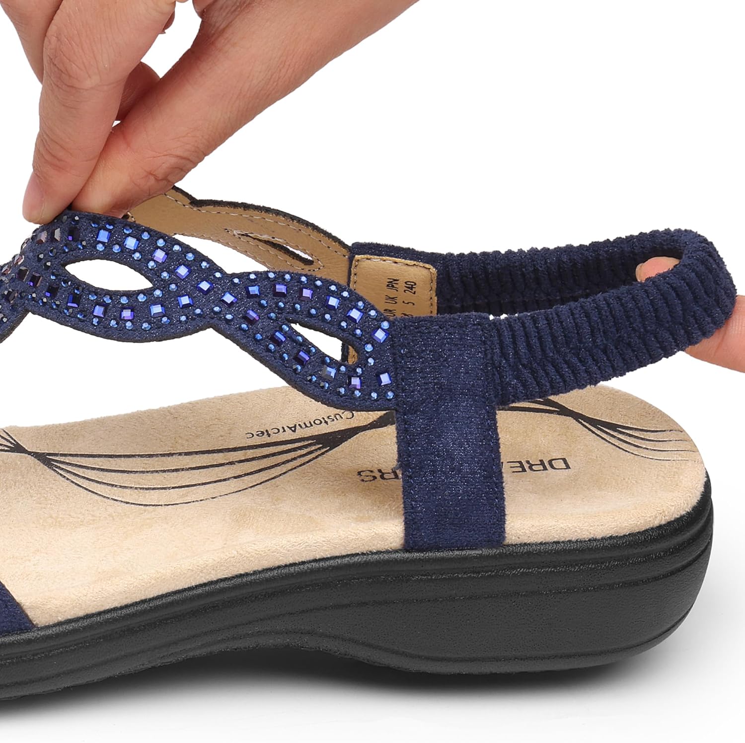 DREAM PAIRS Women's Comfort Dressy Rhinestone Summer Beach Sandals Slip-on Flat Walking Orthopedic Sandals with Elastica Back Strap - Image 2