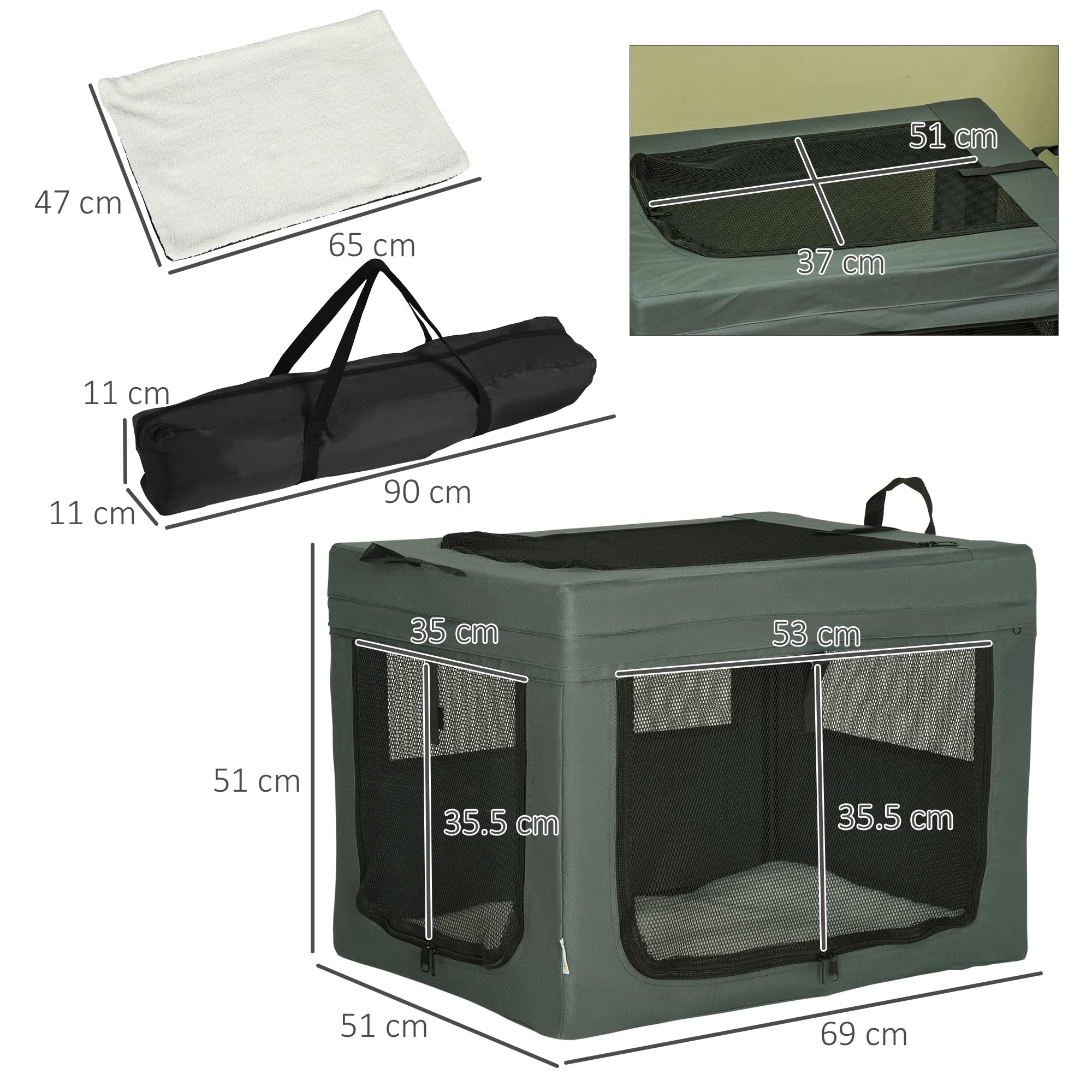 PawHut Transportín para mascotas de 69 cm, bolsa de transporte para gatos, bolsa de viaje para mascotas con cojín, bolsa de transporte, para perros en miniatura y pequeños, color gris