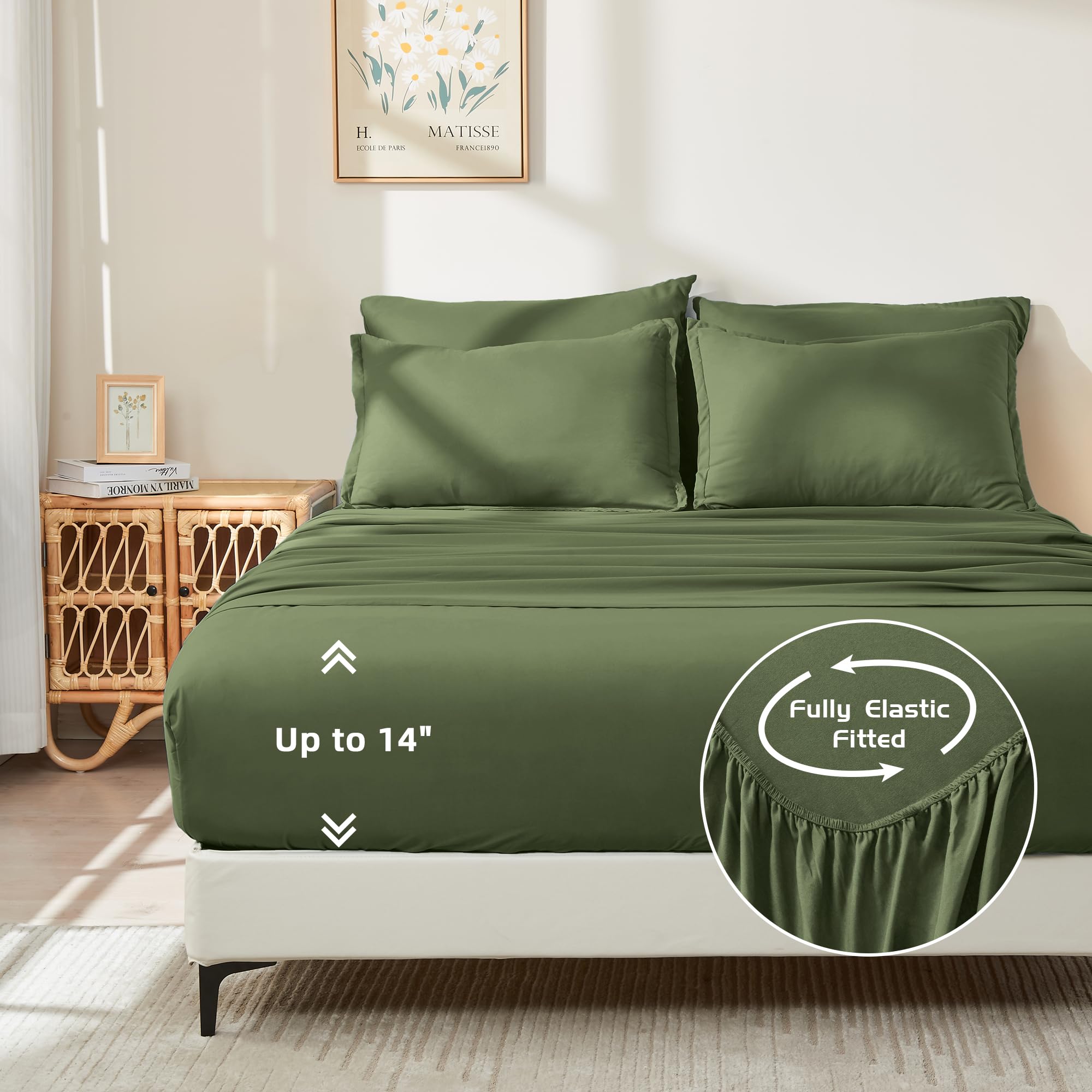 Litanika Bettwäsche-Set Full Size – 7-teilig, Smaragdgrün, Mit Bettdecke, Spannbetttuch & Kissenbezügen