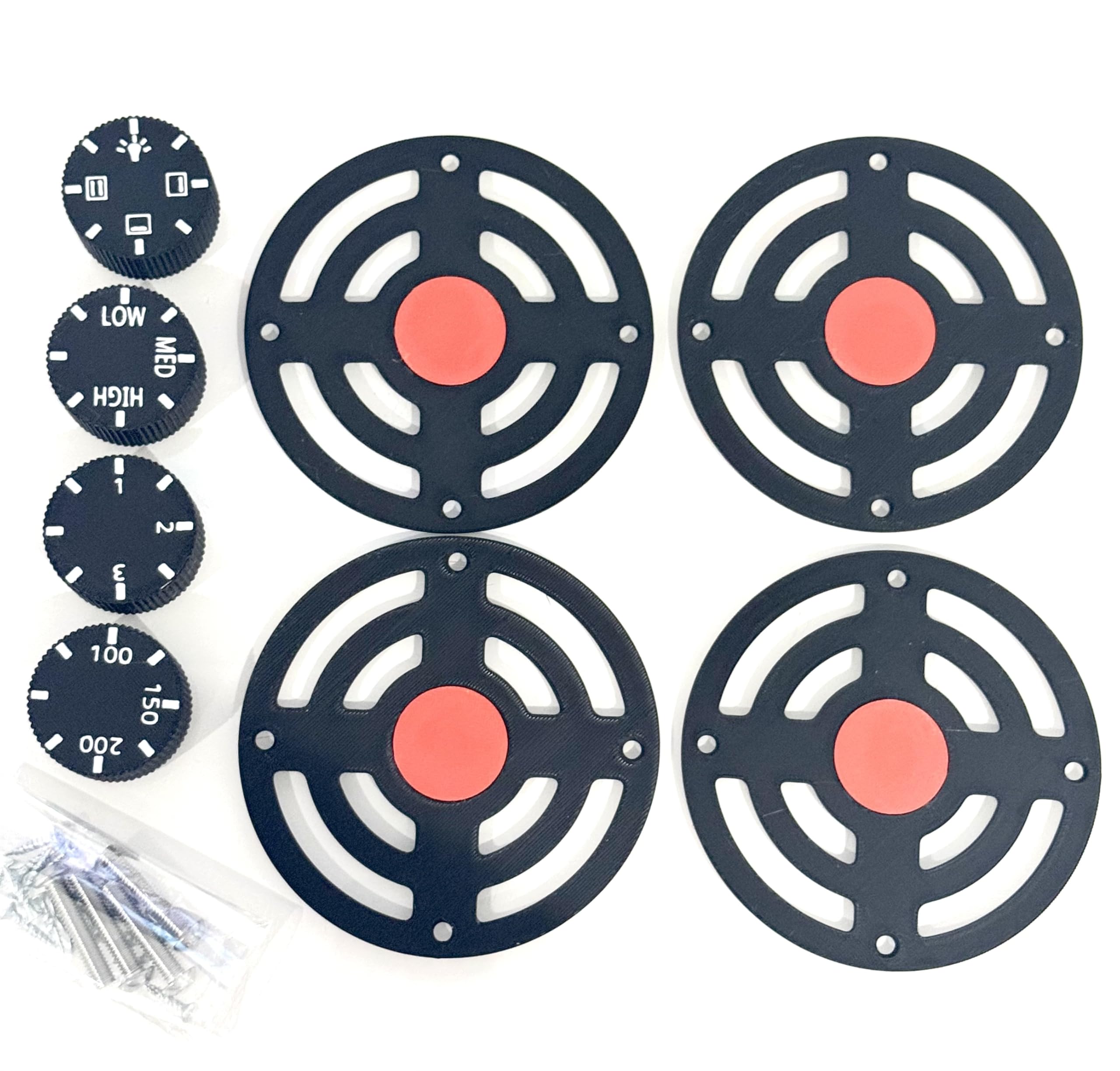 DIY Mud Play Kitchen Cooker Rings and Dials Set, Black Hob Accessories, 4 Pack