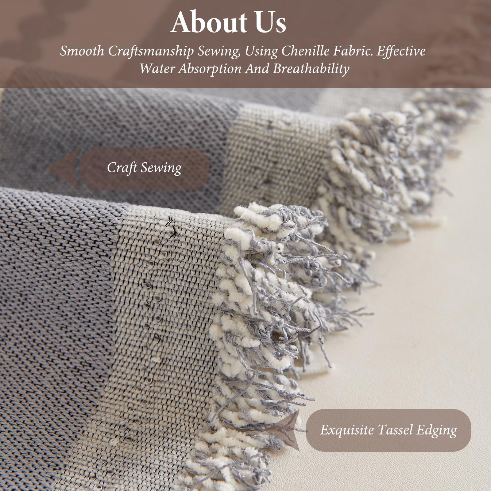 Coperta in ciniglia con nappe, morbida e multiuso, copridivano e poltrona, comoda coperta decorativa per letti, grigio, 180 x 420 cm