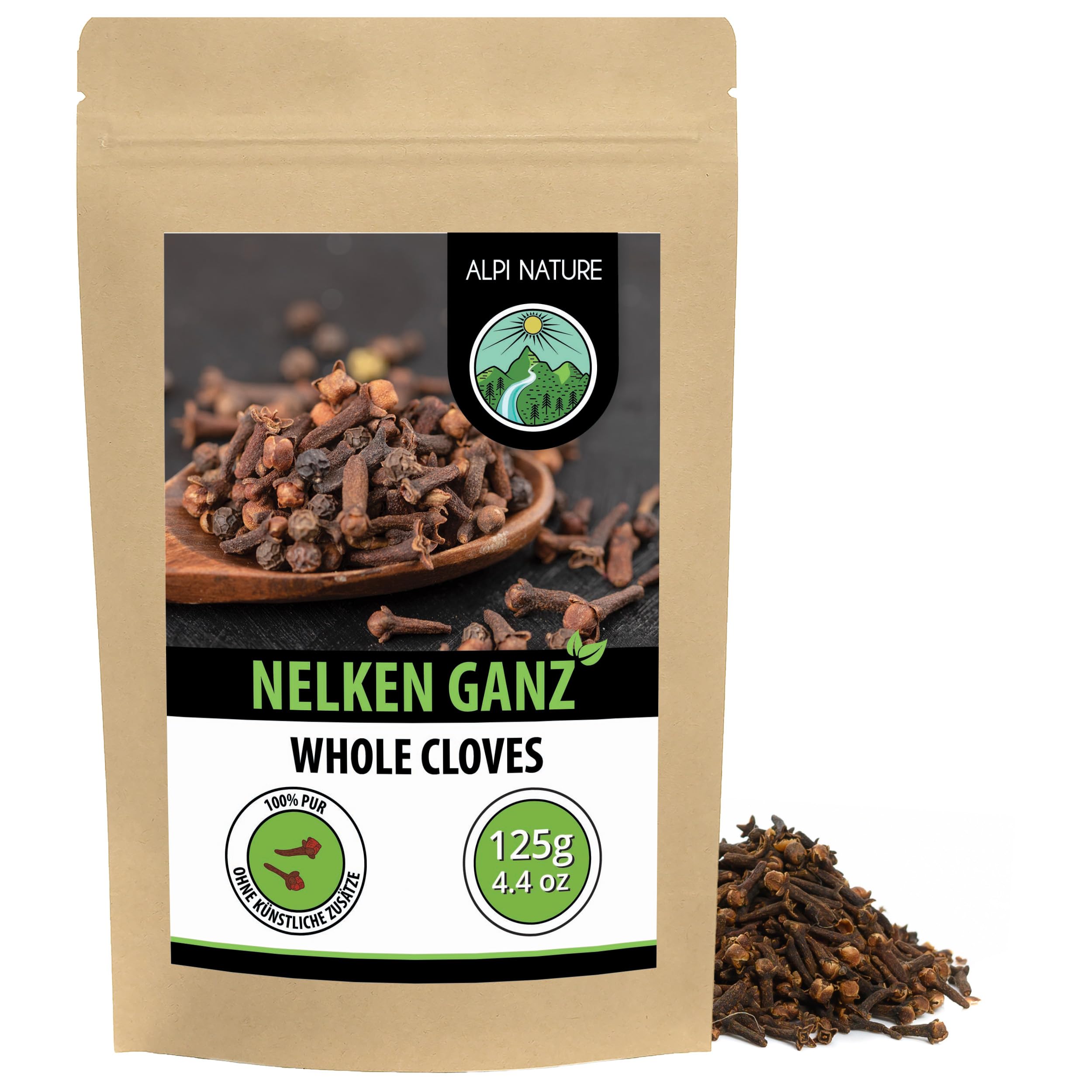Alpi Nature Nelken ganz 125g, Gewürznelken ganz, Nelken Gewürz zum Kochen, Backen, Chai Tee, Glühwein
