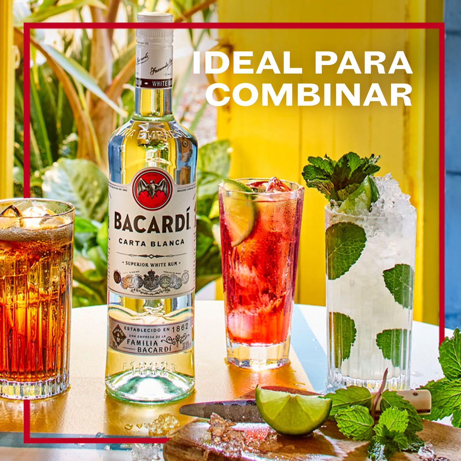 BACARDÍ Carta Blanca Ron Blanco Superior 37,5% ALC. 1 L Ron Caribeño Icónico