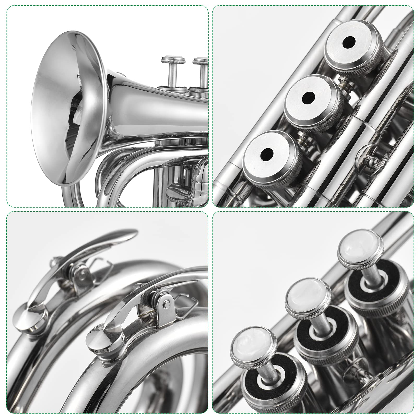 HUIOP Petit, Trompette en SIB Mini Trompette de Poche avec Embouchure Sac de Transport Gants Chiffon de Nettoyage Instrument en Cuivre,Trompette de Poche,Petit