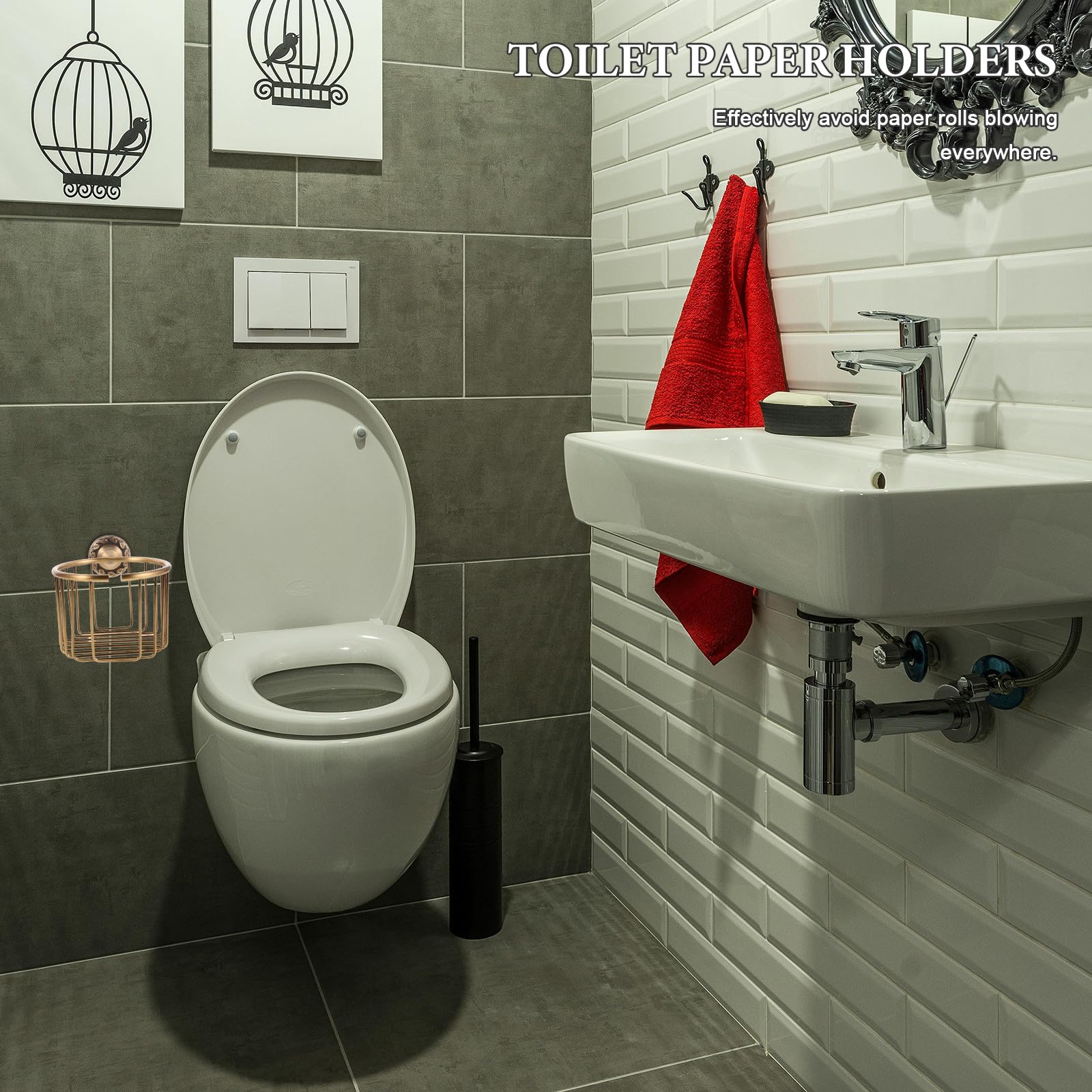 FOMIYES Portarotolo Carta Igienica in Ottone Antico da Parete, Distributore Fazzoletti Multifunzione Cestino Porta Fazzoletti, Accessorio Bagno Rustico per Organizzazione Bagno