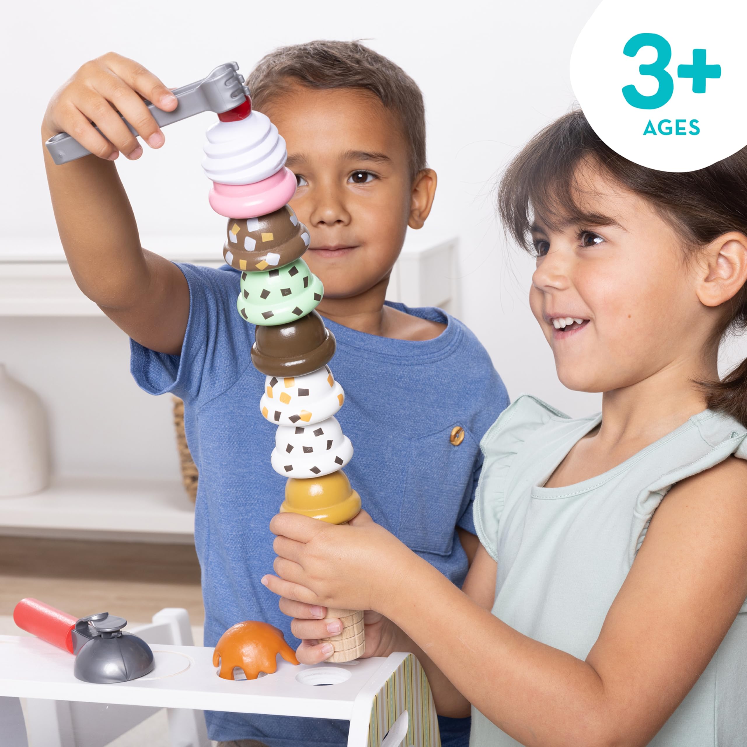 Melissa & Doug Wooden Scoop and Serve Ice Cream Counter (28 pcs) - Play Food and Accessories