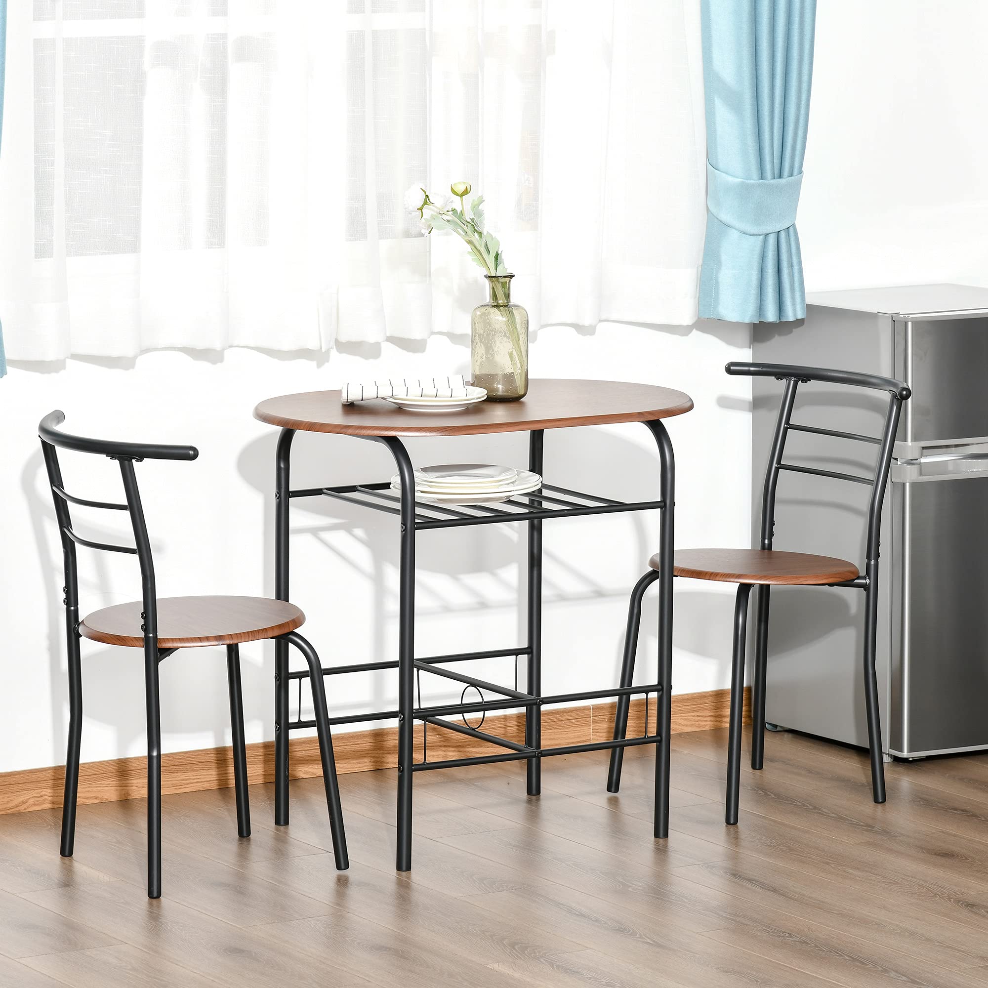 HOMCOM Set Tavolo Moderno con 2 Sedie per Sala da Pranzo, Set 3 Pezzi Mobili Salvaspazio da Cucina, Balcone, Ristorante o Bar, Marrone e Nero