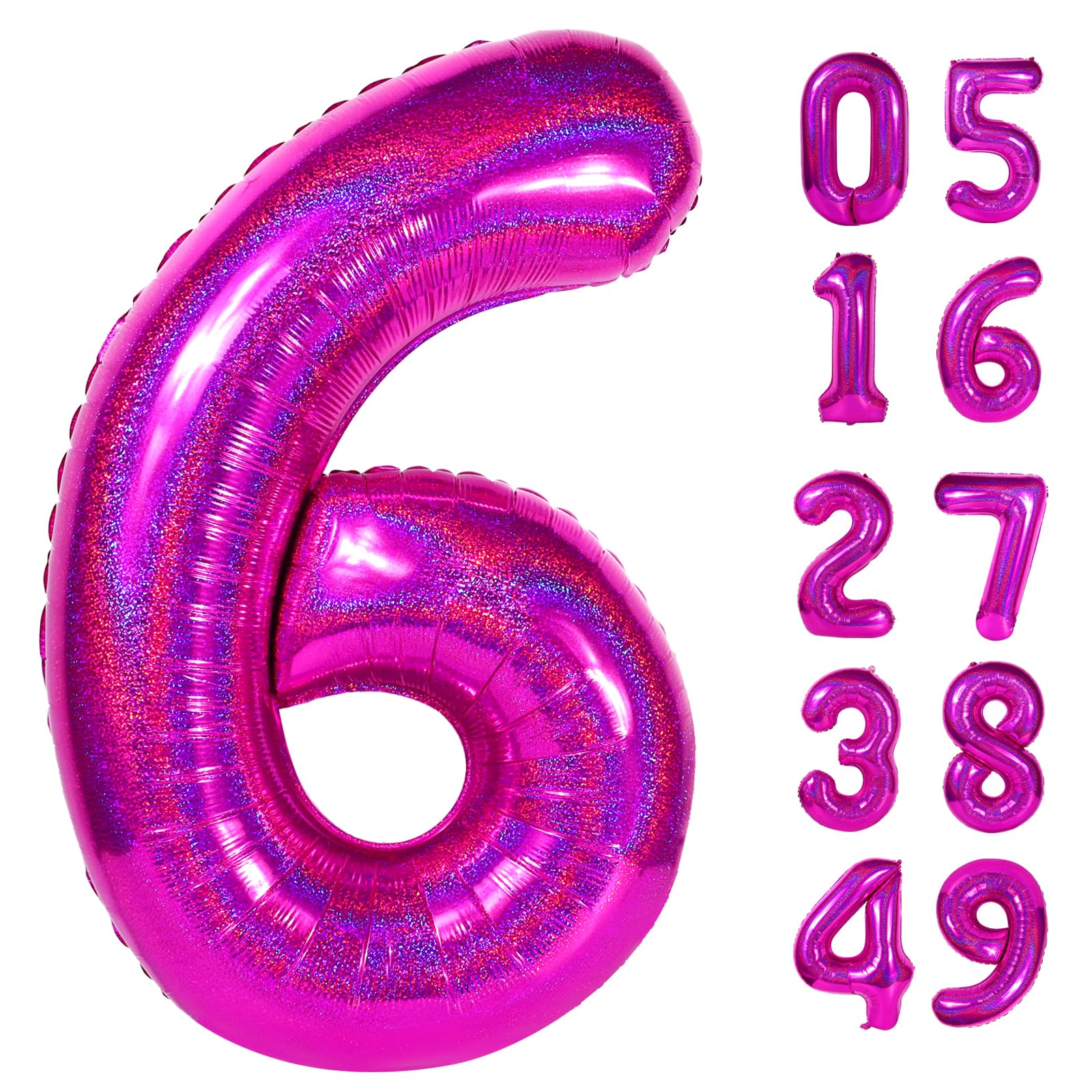 Laser Hot Pink 6 Balloon - Number Balloon 40 Inch, 6th Hot Pink Decorations