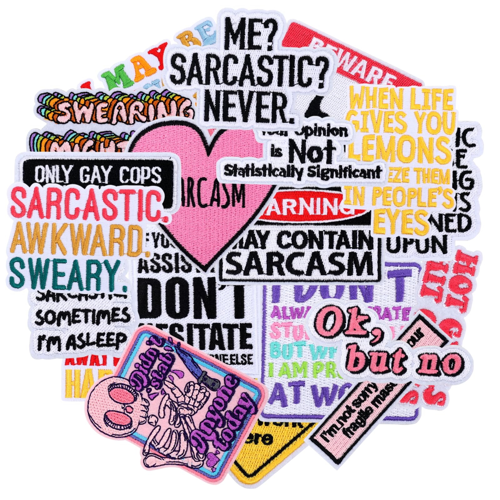 Photo 1 of 20 PCS Funny Sarcastic Embroidered Iron On Patches,Cool Humor Sew On Applique Patches for Adults,Funny Snarky Embroidery Patch for Clothes,Backpacks,Trucker Hats,Jeans