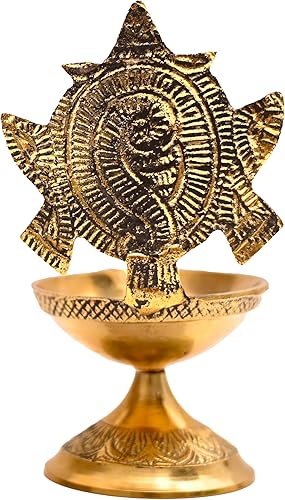 Miniatura 5 de Tarini Gallery Escultura de estaue de latón para templo Mandir, oficina en casa, puerta principal, entrada, decoración y regalo (Shankh Deepam)