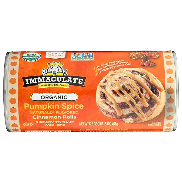 Immaculate Baking Organic Cinnamon Rolls, Limited Edition Pumpkin Spice With Icing, Refrigerated Canned Pastry Dough, 5 Rolls, 17.5 oz 1