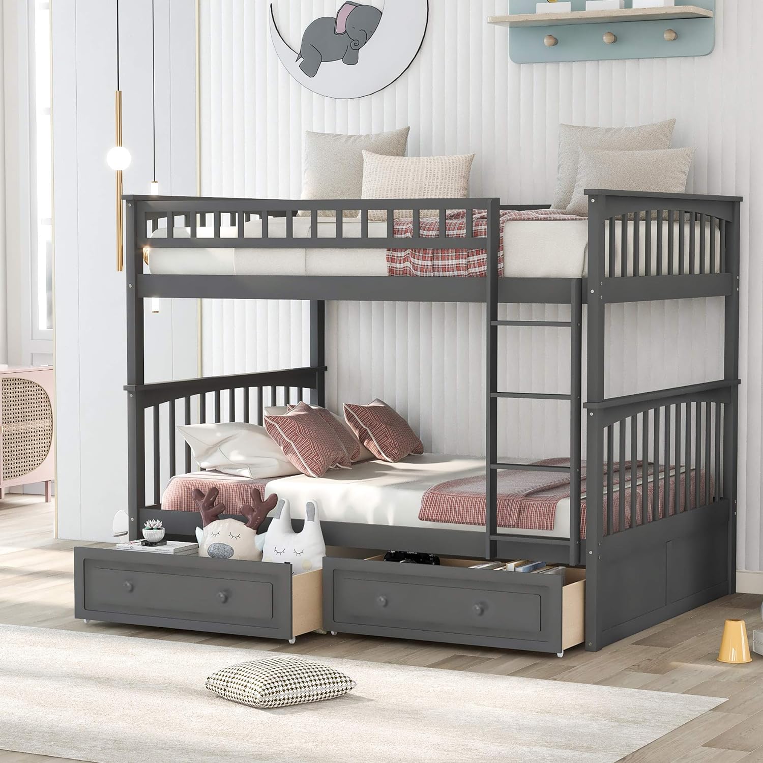 Buy kupet Full Over Full Bunk Bed with Two Storage Drawers & Ladder