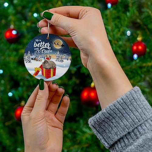 Miniatura 4 de Life is Better with Chocolate Lionhead Rabbit Nombre Personalizado Adornos de Navidad 2023 Círculo Blanco Cerámico Dueño de Granja Regalo