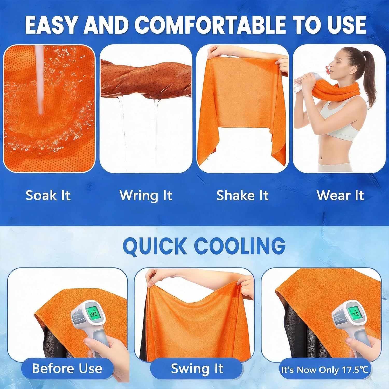 QBrand 60 Pack Cooling Towels, 40"x12" Ice Breathable Chilly Sweat Rag Microfiber Workout Rags for Gym Towels for Neck and Face for Yoga Golf Sport Running (OR-60)