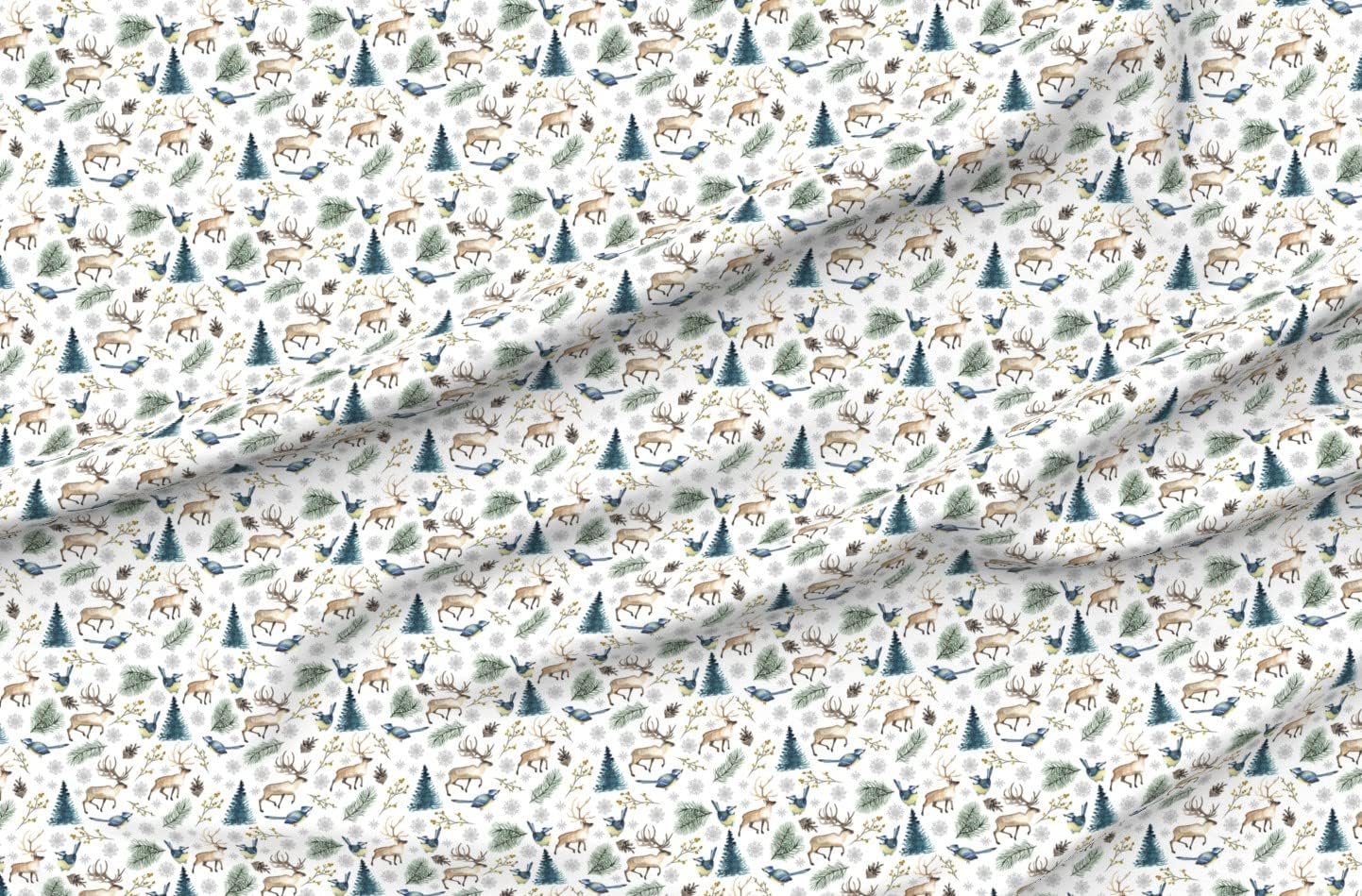 Spoonflower Fabric - Holiday Deer Forest Woodland Winter Christmas Printed on Organic Cotton Sateen Fabric by The Yard - Sewing Quilting Apparel Home Decor
