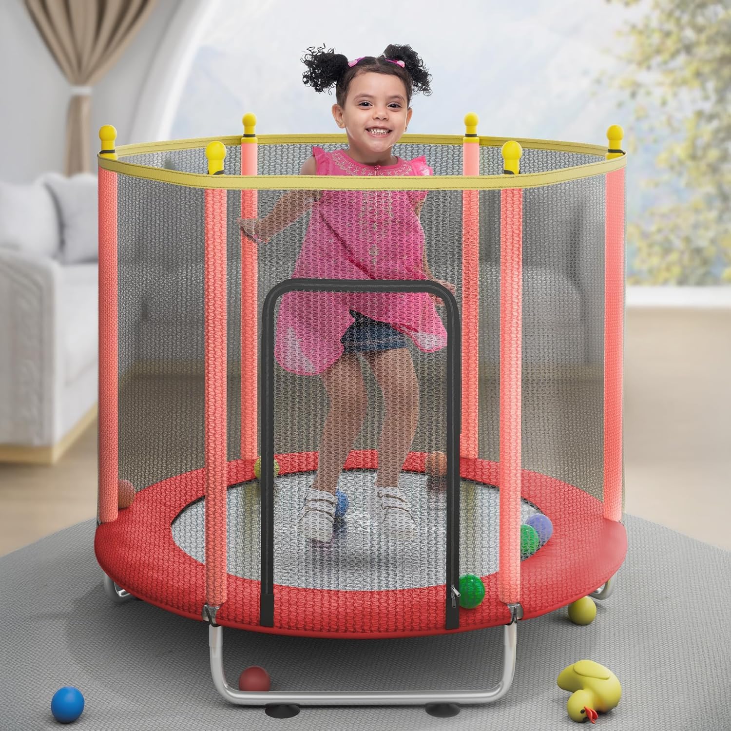StarAndDaisy Trampoline for Kids at Home with Safety Net/Trampoline Indoor & Outdoor / 120KG Loading Capacity with Stainless Steel Frame & Legs -55 inch, 4.5 Feet Red-picture-30