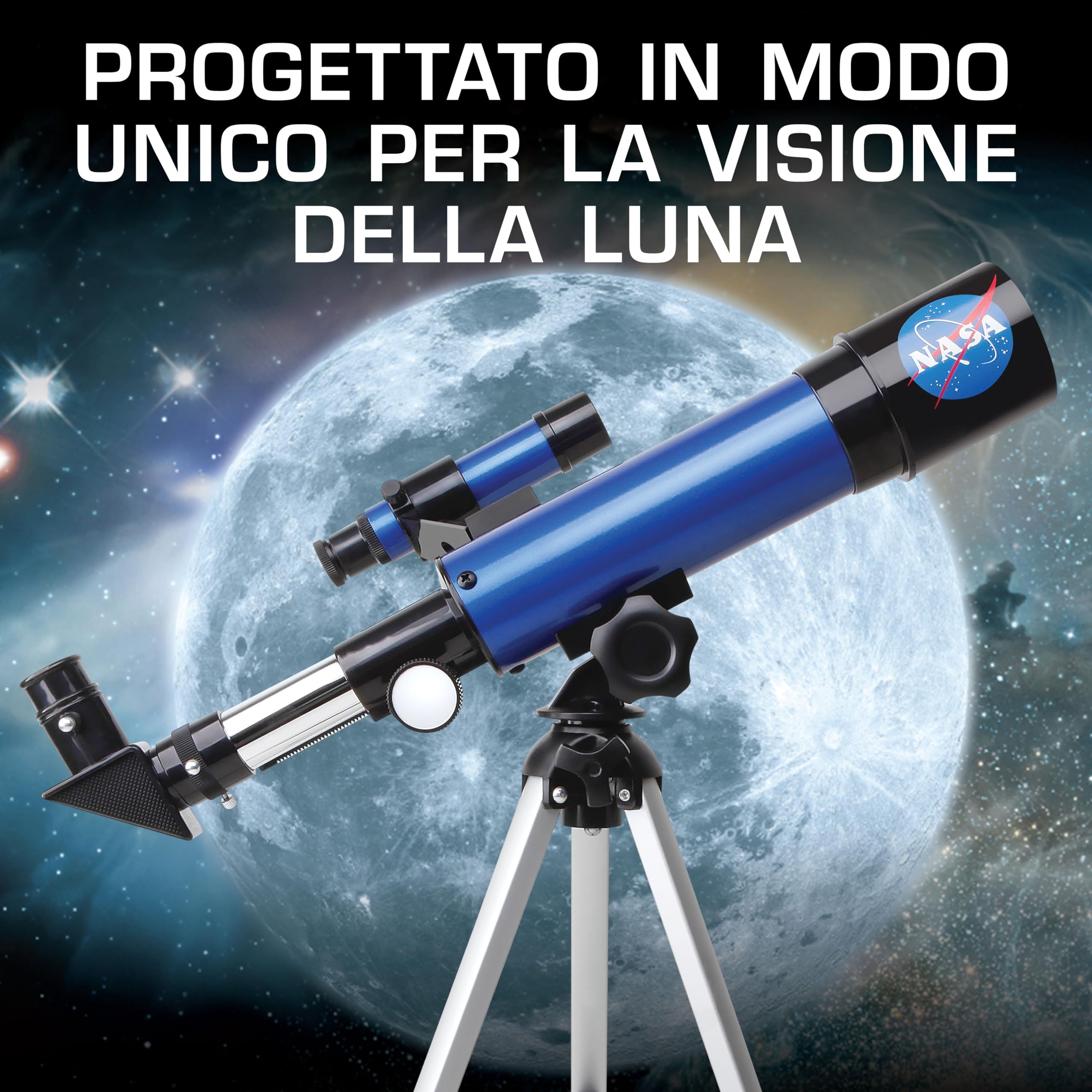 Blue Marble Telescopio Lunare NASA per Bambini – Ingrandimento 90x, con Due Oculari, Treppiede da Tavolo e Mirino, Telescopio per l’Osservazione della Luna, Giochi Spaziali, Regali NASA