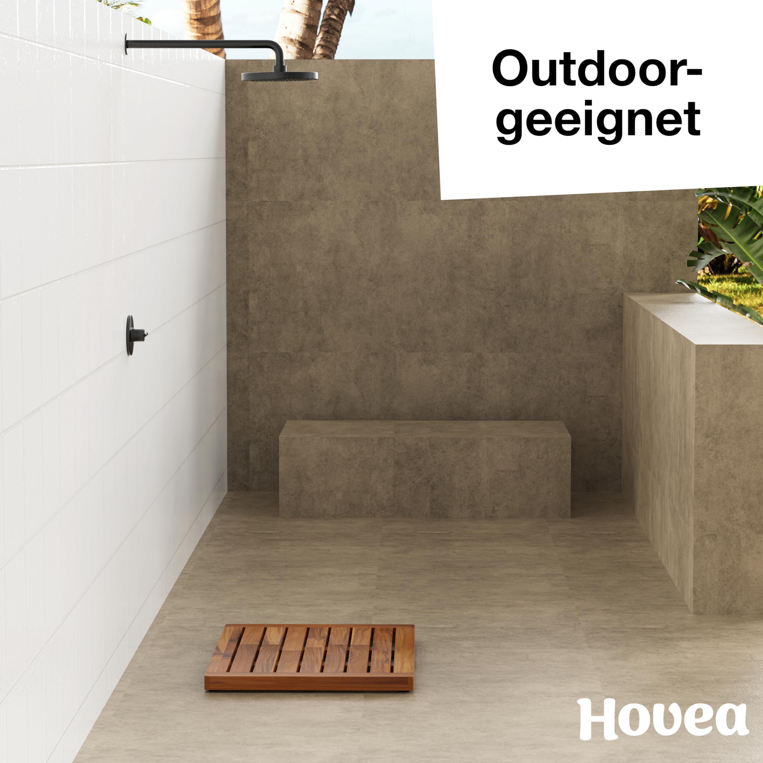 Badematte aus Teakholz 61 x 45 cm - Duschmatte Holz - Euchtigkeitsbeständig, Schimmelresistent und rutschfest - Saunamatte - Für Innen und Außen - Holzmatte Bad - CB6145