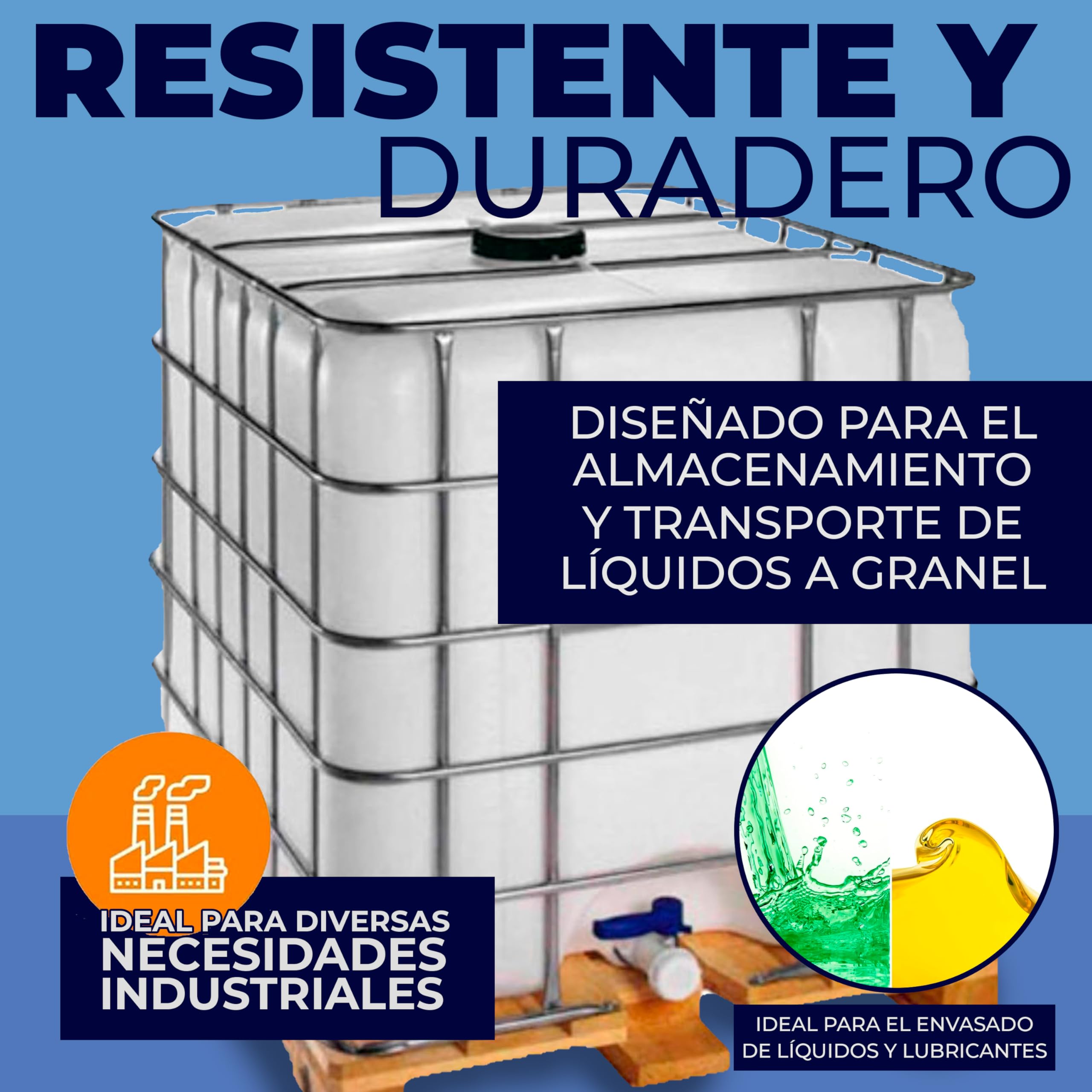 Contenedor depósito de 1000 litros IBC-GRG con palet de madera ADR