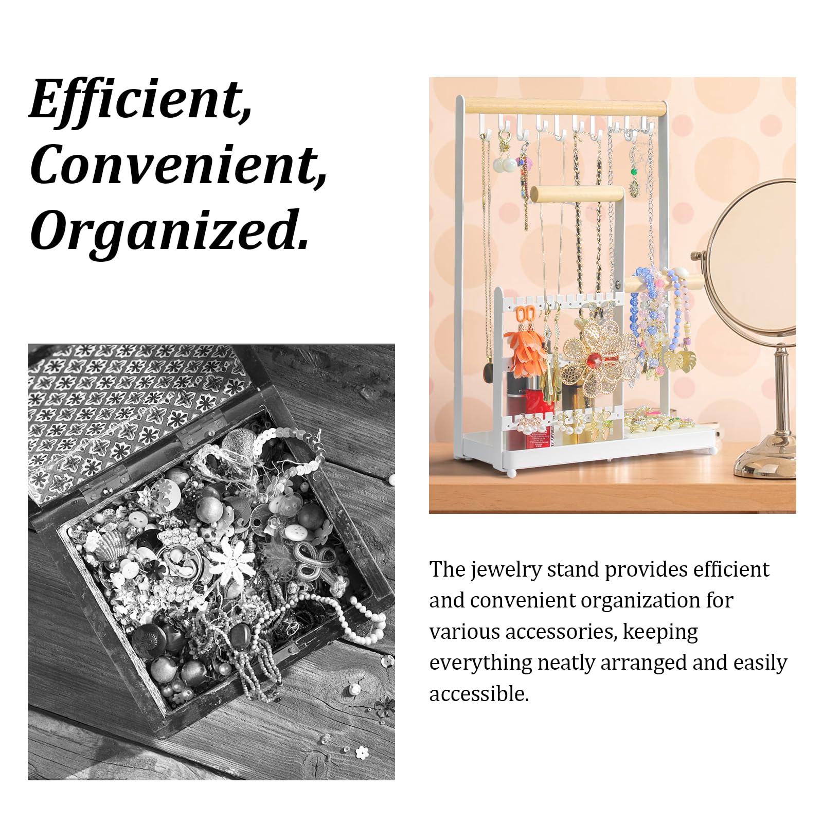 Coobest Jewelry Holder Organizer, Jewelry Organizer with 36 Earring Organizer and 10 Necklace Holder, Velvet Ring Holder & Jewelry Dish, Jewelry Display Stand with Bracelet Holder for Room Decor