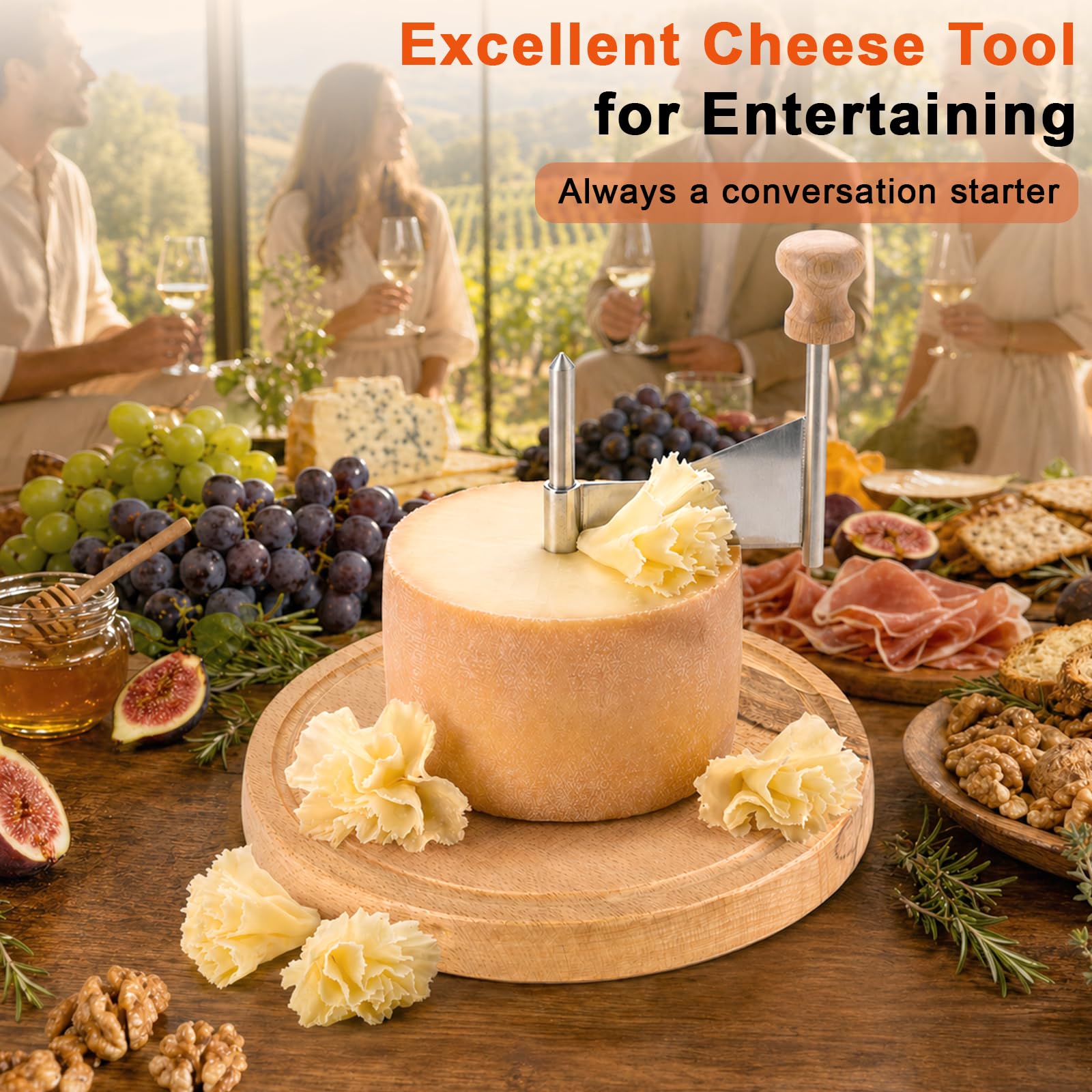 Affettatrice portatile per formaggio, in legno, con lama in acciaio inox, utensile da taglio manuale per parmigiano, Girolle, Camembert, Tete De Moine