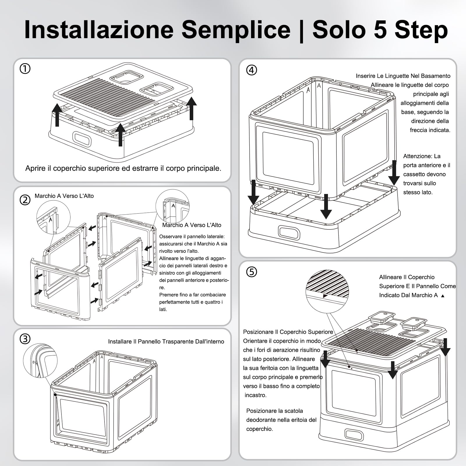 Marchul Cassetta Igienica per Gatti Chiusa in Acciaio Inossidabile con Coperchio e Design a Cassetto, con Paratie Anti-Perdite, Paletta e Tappetino, Antiodore, Con base migliorata
