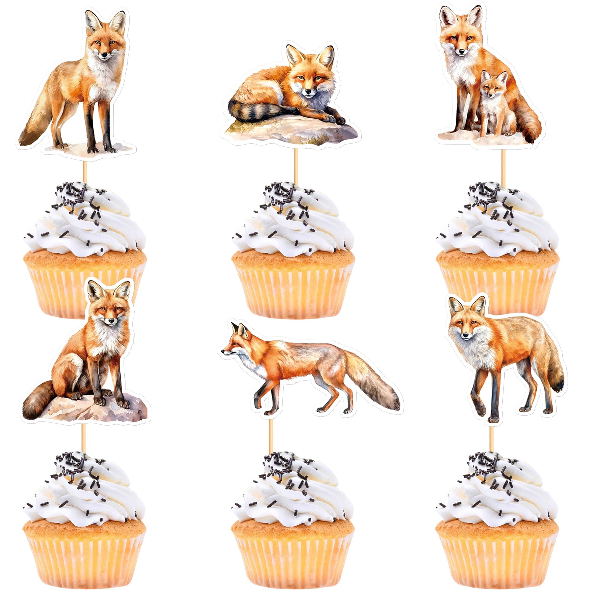 Cyodoos 24pcs Fox Cupcake Toppers Selected Jungle Themed Children Party Birthday And Baby Shower Cake Decorations